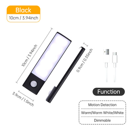 Wireless LED Motion Sensor Night Light - USB Rechargeable Cabinet and Wardrobe Lamp for Kitchen Under Backlight