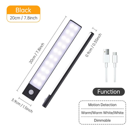 Wireless LED Motion Sensor Night Light - USB Rechargeable Cabinet and Wardrobe Lamp for Kitchen Under Backlight