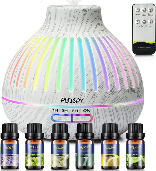 Diffuser with Essential Oils Included,400Ml Remote Control Essential Oil Diffusers,Aromatherapy Diffusers with 6 Essential Oils,15 Color Lights,4 Timer and Auto Shut-Off,Diffusers for Home